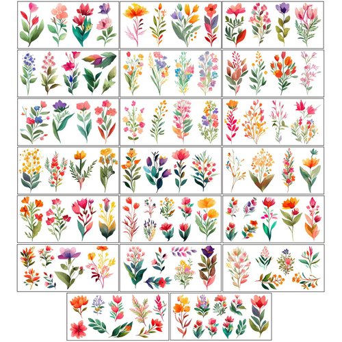 Flower Temporary Tattoos for Women Girls, 20 Sheets Fake Watercolor Rose Lily Tattoo Stickers Waterproof Art for Face Body Arm Kids Birthday Party Favors Makeup Supplies Gifts