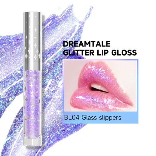 FOCALLURE Glitter Liquid Lipstick,Hydrating,Moisturizing Lip Gloss for Women,Sparkly Shimmer Lip Makeup,Long Lasting,Lightweight Formula for Lip Color and Shine,Glass slippers