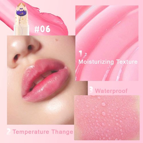 BINGBRUSH Crystal Flower Jelly Color Changing Lipstick,Long Lasting Lip Care Moisturizer Lip Balm Magic Color Change Lip Gloss Lip Tint Stain Matte Makeup Lipstick (06#Purple flower)