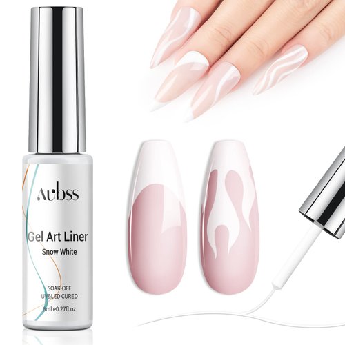 AUBSS Nail Art Polish 8ml Gel Liner Nail Polish, White Gel Nail Polish Sheer Base Colors French Gel Polish UV Gel Paint Build in Thin Brush Easy DIY for Women Nails Design Lovers