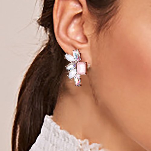Sttiafay Vintage Rainbow Crystal Drop Earrings Colorful Crystal Earrings Rainbow Rhinestone Stud Earrings Pink Cz Square Earrings Jewelry for Women