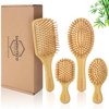 SAMEBUTECO Hair Brush Set Natural Bamboo Bristles Paddle Detangling Brushes for Thick, Thin, Curly, and Dry Hair Wooden Hair Message Brushes(4 packs)