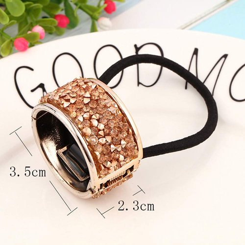 4Pcs Fashion Shining Alloy Rhinestone Crystal Ponytail Holder Hair Cuff Punk Hair Ties Rings Elastic Hair Band Accessories for Women Lady Girls (2 Colors)