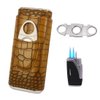 AMANCY Classical Brown Crocodile Pattern Leather Cigar Holder Case with 2 Triple Jet Cigar Lighter and Cutter,Great Cigar Gift Kit for Men