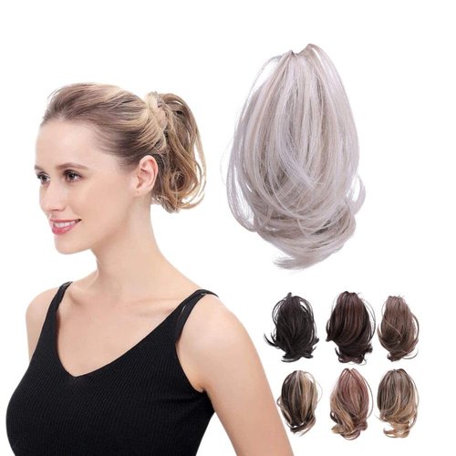 JUVABUN Claw Clip Wavy Ponytail Extension 7" -Platinum Blonde| Hair Extension Clips | Ponytail Extension Human Hair | Wavy Hair Extensions | Washable Realistic And Synthetic |Platinum Blonde