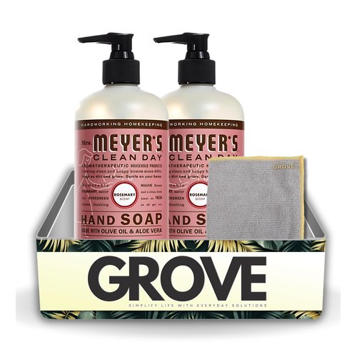 Clean Day Organic Rosemary Scent Liquid Hand Soap 12.5 oz Bundle with Microfiber Cloth - Gentle Hand Soap with Essential Oils & Aloe Vera - (3 Items)