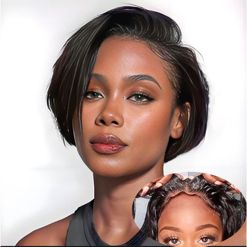 Ksfull Pixie Cut Wig Human Hair Straight13X4 HD Lace Front Wigs Wear and Go Glueless Wigs Human Hair Pre Plucked Pre Cut Short Wigs for Women Human Hair Frontal Wig Human Hair Natural Color