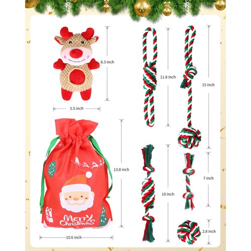 Christmas Dog Toys, 6 Pack Dog Rope Toys and Dog Plush Toys/Dog Gifts for Puppy Small Medium Dogs