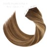 Lacer Tape in Hair Extensions Remy Human Hair 20 Pieces 50 Grams Chocolate Brown to Strawberry Blonde Highlights with Chocolate Brown Roots R#4-4/27 22 Inches