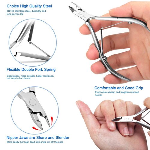 HIFAU 8PCS Premium Cuticle Nippers Pusher Manicure Tools Set, Professional Ingrown Toenail File, Cuticle Remover Trimmer Cutters Tool Gel Nail Art Kit, Stainless Steel, Travel, Gift