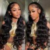 Imeya 13x6 Synthetic Hair 26 Inch Lace Front Wigs Long Natural Black Wavy Wig Glueless Body Wave Hair Pre Plucked for Black Women Daily Party Festival Cosplay 5 Lengths to Choose