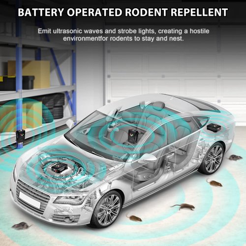 Loraffe Rodent Repellent Ultrasonic Under Hood Animal Repeller Battery Powered Rodent Strobe Light Keep Rat Mice Away from Car Engine Truck Garage Attic Basement Warehouse Barn Shed Vehicle Protection