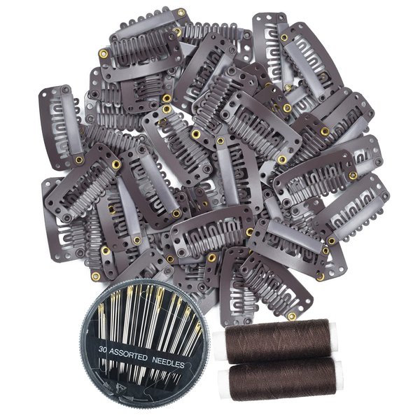 Rose bud ROSEBUD 50Pcs Wig Clips 32mm Snap Clips For Hair Extension Tools U-Shape 6 Teeth Hair Extensions Clip Brown