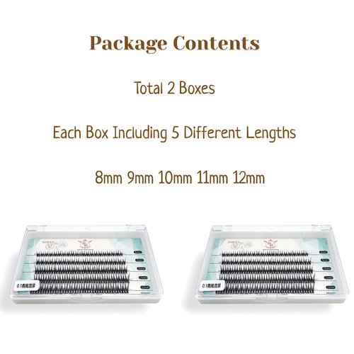 CB Individual False Eyelashes, DIY Individual Cluster Eyelash Extensions At Home, Natural Look Lashes, Mixed Tray Of 8mm/ 9mm/ 10mm/ 11mm/ 12mm, 2 Trays, Swallow-Tail