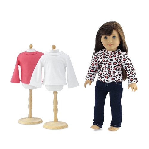 Emily Rose Doll Clothes | 18-inch Doll Stretch Jeans Clothing Accessories Set with 3 Long Sleeved T-Shirts Tees Value Basics Collection - 18" Doll Outfit | Gift Boxed! | USA Business