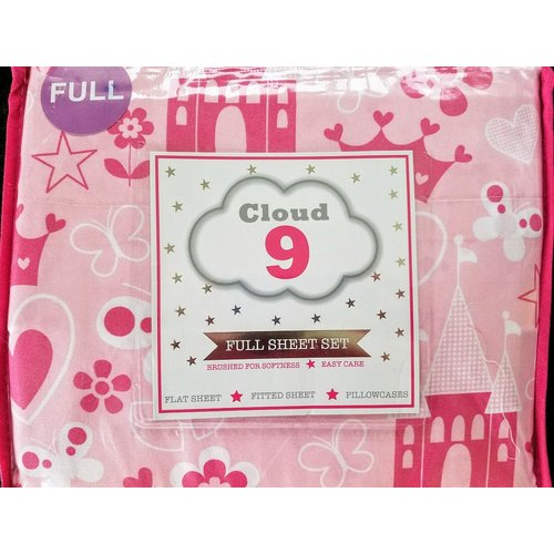 Cloud 9 Full Sheet Set with Princess, Castles, Butterflies on Pink