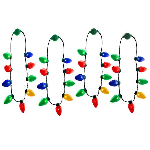 Windy City Novelties 4 Pack LED Christmas 9 Bulb Necklace with 6 Light Modes for Adults and Kids Christmas Parties, Caroling, Gatherings & Party Favors