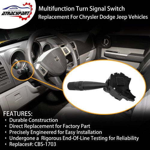 Multifunction Turn Signal Switch Combination Control | Replacement for 2006-2017 Chrysler Dodge & More | Replaces# CBS-1703 | Fog Light Control, Headlight Dimmer, High Beam Latching