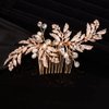 Teyglen Leaf Bride Wedding Hair Comb Bridal Gold Leaves Hair Pieces Dainty Crystal Pearls Side Hair Comb for Bride Handmade Gold Silver Leaf Crystal Headpieces Wedding Hair Accessories for Women Girls