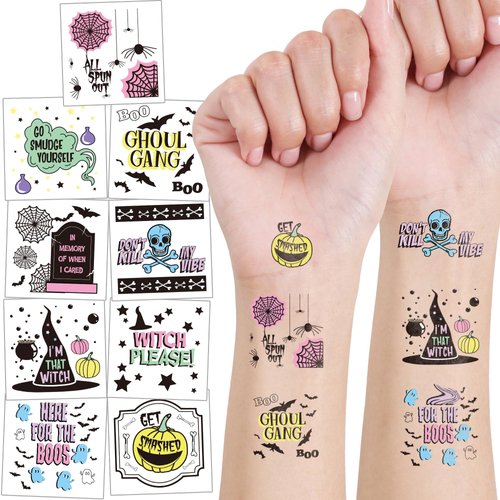 Cheerland Halloween Temporary Tattoos Pastel Cute Skulls Witch Hats Bats Ghosts Tomb Pumpkin Spider web Best For Child Trick or Treat Gifts Halloween Party Favors - Pack of 108