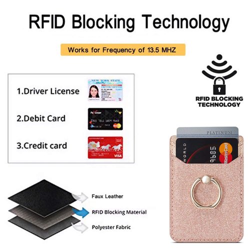 BIAJIYA Phone Card Holder RFID Leather Wallet Credit Adhesive Cell Case Stick-on Card Holder for Women and Men Back of Phone for Most of Smartphones