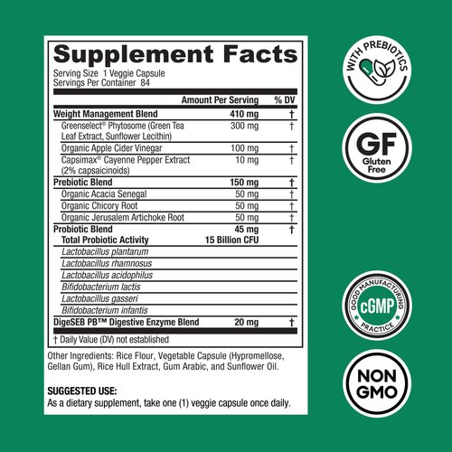 Physician's CHOICE Probiotics for Weight Management & Bloating- 6 Probiotic Strains - Prebiotics - ACV - Green Tea & Cayenne - Supports Gut Health - Weight Management for Women & Men - 84 ct