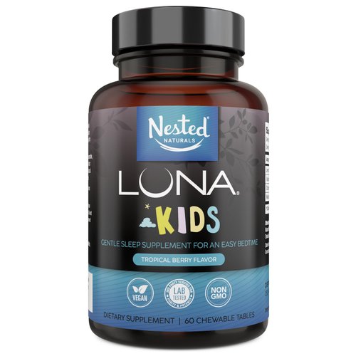 LUNA Kids | #1 Sleep Aid Tablets for Children 4+ and Sensitive Adults | Naturally Sourced Ingredients | 60 x Chewable Pills | Gentle, Herbal Supplement with Chamomile, Melatonin, Valerian & Lemon Balm