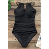 CUPSHE Women's One Piece Swimsuit Tummy Control Cutout High Neck Bathing Suit, L Black