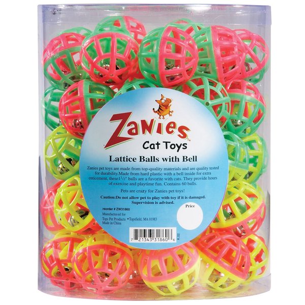 Zanies Plastic Lattice Balls Cat Toy Canister, 50-Pack,black