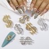 AZPEPSI 30PCS Money Dollar Nail Charms Gold and Silver 3D Alloy Dollar Money Nail Art Charms with Rhinestones for Women Nail Decoration DIY Design Crystals Shiny Nail Gem Crystals Jewelry