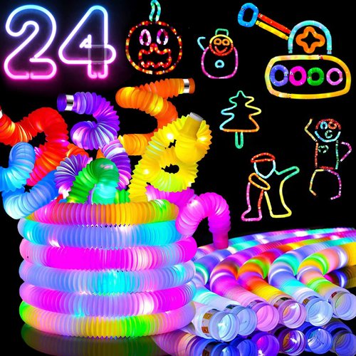 Jishi Light Up Pop Tubes 8-Pack LED Glow Sticks Bulk Halloween Glow in The Dark Party Favors Supp...