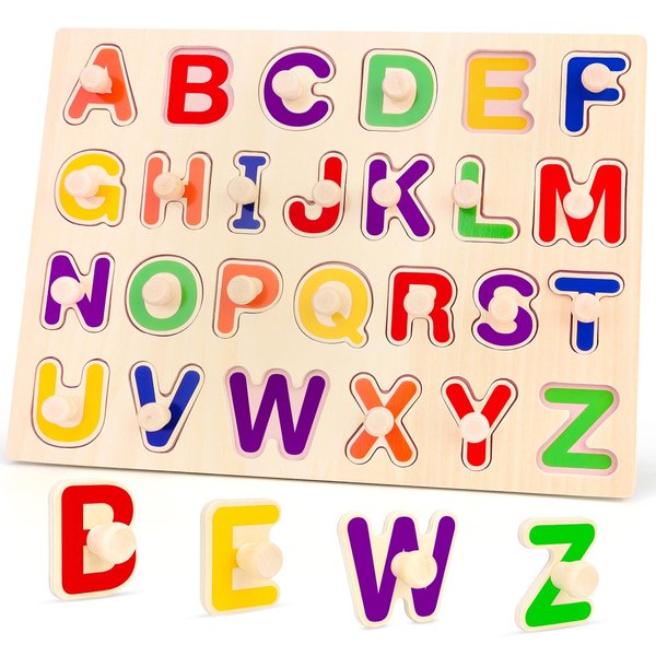 Jumlys Montessori Toys for Toddlers 1, 2, 3 Year Old, Wooden Alphabet Puzzles for Kids 1-3, Early Learning & Educational ABC Puzzle Toys, Perfect Christmas Birthday Gifts for Boys & Girls Age 1-3