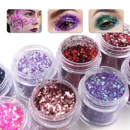 Lifextol 9 Color Holographic Chunky Glitter Sequins Resin Crafts Colorful Nail Sequins for Face body and Women DIY Decoration (Mixed Color-A)