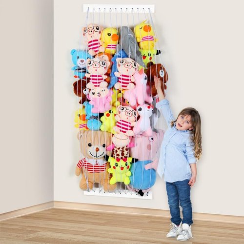 VOMELON Stuffed Animal Storage Wood Soft Toy Storage for Kids Room，Wall Mount Door Hanging Stuffed Animal Toy Organizer Shelf for Nursery Play Room White -Patent