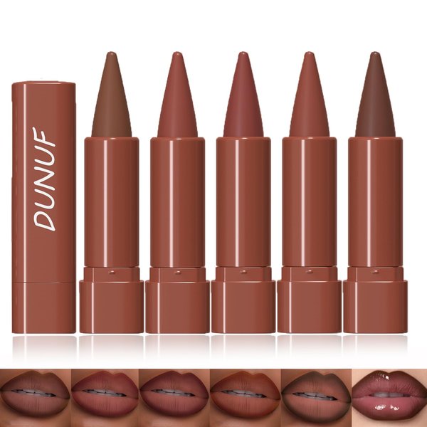 Dulele 5PCS Crayon Matte Lip Liner Set, Gradient Smooth Lip Liner and Lipstick, Natural Longwear Lip Liner Pencil, Non Stick Lip Stain Lip Makeup Pencil