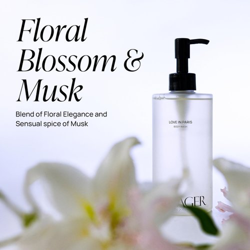 Pobam VOYAGER Love in Paris Body Wash, Rose Floral with Iris with Musk Base, Feminine & Soft, 10.14 Fl. Oz./300ml