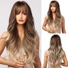 Esmee Brown ombre Blonde Wigs 24" Long Synthetic Wig with High Density Natural Headline Heat Permanent Hair Wigs for Women