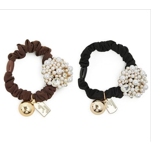 2pcs Pearl Hair Scrunchies Rhinestone Hair Ties Elastic Hair Bands Exquisite Ponytail Holder Hair...