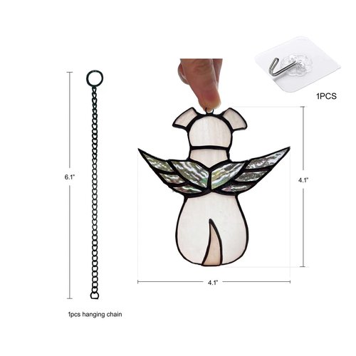 ZUAJITER Stained Glass Window Hanging Angel Dog Memorial Gifts for Loss of Dog Sympathy Gift Suncatcher, Passing Away Remembrance Memory Ornaments for Dog Lovers, Pet Bereavement Rainbow Wings