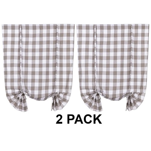 2 Pack Buffalo Check Plaid Tie Up Shades Farmhouse Style Gingham Rod Pocket Window Curtain for Kitchen 42x63 Inches White and Black (White and Grey)