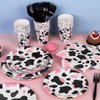 durony 144 Pieces Pink Cow Print Party Tableware Set Including Cowgirl Pink Cow Party Plates Cups Napkins Forks Serves 24 for Baby Shower Farm Cow Party Decorations