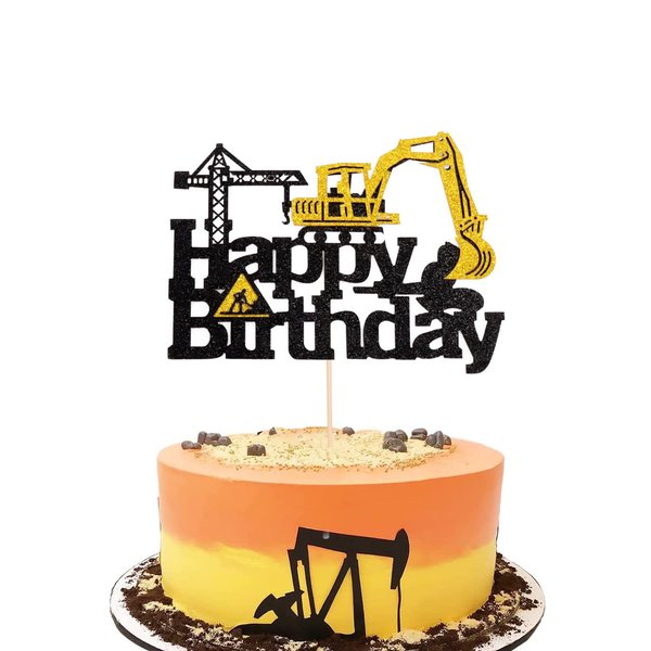 Nevperish 1 Pc Construction Cake Topper Vehicle Cake Decoration Excavator Cake Topper Happy Birthday Party Supplies Favors for Kids Boys