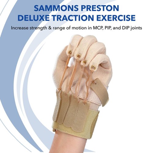 Sammons Preston Deluxe Traction Exercise Glove with Thumb, Hand and Finger Strengthening Glove for Finger & Thumb Extension, Hand Exerciser for Therapy, Recovery, & Rehabilitation, Small/Medium, Right