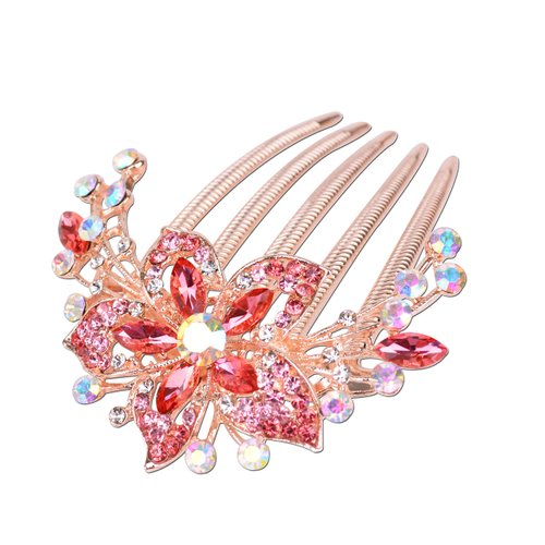 Sankuwen Flower Rhinestones Hair Combs Accessories,Perfect Mother's Day Gifts,Birthday Gifts,Wedding Gifts（Pink）