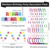 PatiCool Happy Birthday Party Decorations Pack with Rainbow Happy Birthday Banner, Honeycomb Balls, Circle Dot Garland, Paper Fans and Hanging Swirls Streamers