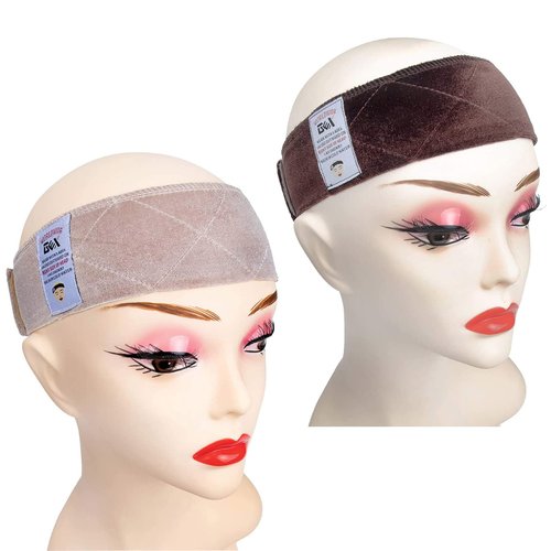 gexworldwide GEX Wig Grip Band 2 Pack Flexible Velvet Scarf Head Hair Wig Band Adjustable Band, Color Dark Brown & Beige