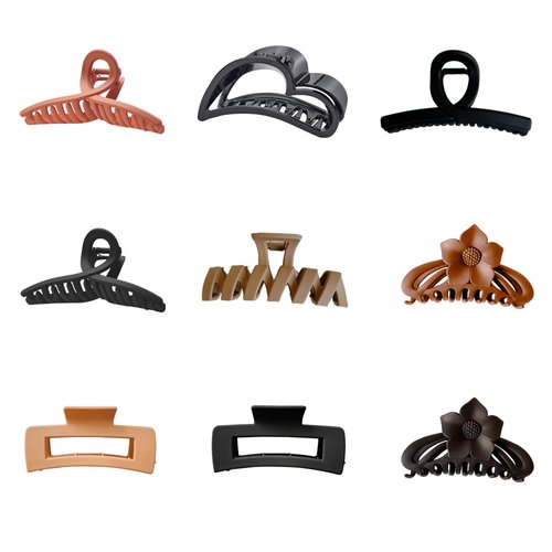 Rebecca Malone Hair Claw Clips for Women & Girls, 9 Pack - Assorted Set of 9 Clips in Various Sizes and Colors, Strong Hold Jumbo Clips for Thin, Thick, Curly Hair, Stylish Hair Accessories
