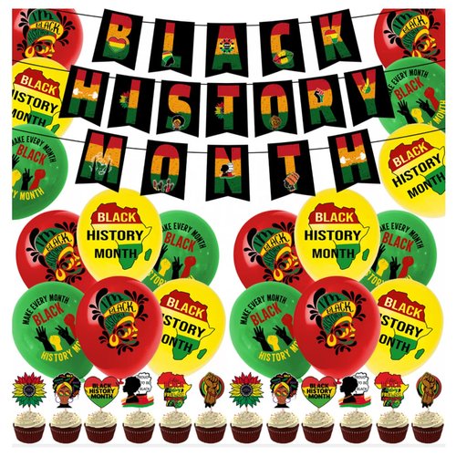 Black History Month Party Supplies Happy Black History Party/Cupcake Toppers/ Balloons/ Banner Set For African BHM Worthwhile Commemoration National Party