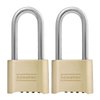 Master Lock Brass Combination Lock, Gate Lock for Outdoor Fence or Shed, Customizable Combination Padlock with Extended 2-1/4-Inch-Long Shackle, 2 Pack, 175LHEC2