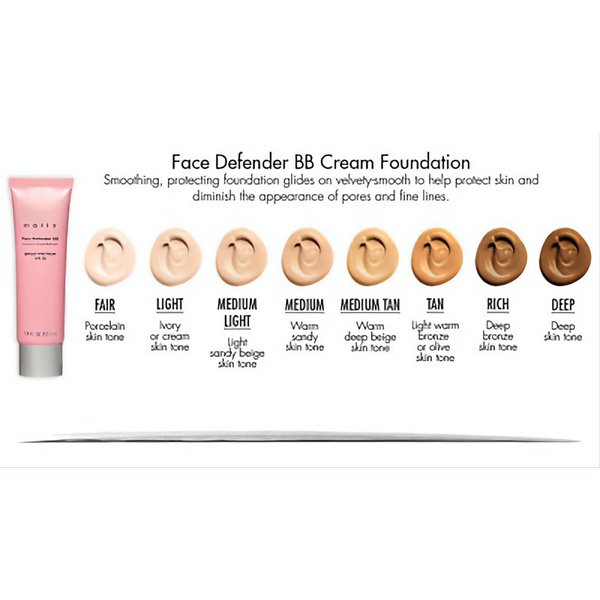 GoodsAndMore Face Defender BB Cream Makeup Foundation Beauty - mally Broad Spectrum SPF 15 Sunscreen Protection - Various Skin Shades (Medium Tan)
